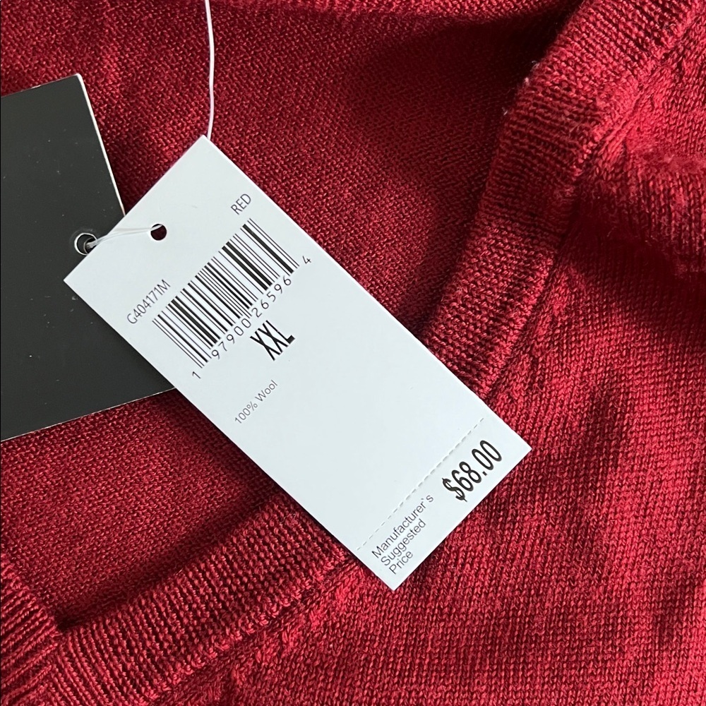 MAGASCHONI Men's XL/T 100% Wool V-Neck Sweater Pullover Dark Red Holiday NWT - Picture 4 of 7